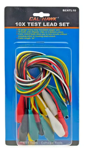 Bzatl10 Cal Hawk Test Leads 10pc 34 Inch Lead Color Coated Alligator Clips Continuity Electrical 1pk