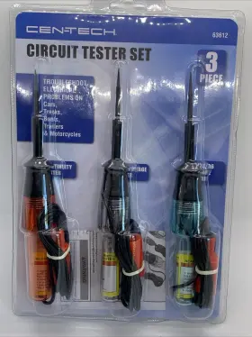 63612 Centec Cen-tech 3pc Circuit Tester Set Continuity 6/12v And 18/24/36v Testers