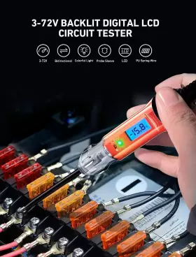 3-72v Evoultes A1309 Heavy Duty Automotive Test Light Backlit Digital Lcd Circuit Tester Wi #2