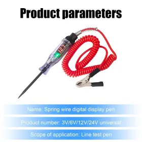 So63 Sodcay 1 Pc Car Digital Electric Pen 6v-12v-24v Dc Circuit Tester Light Test L #3